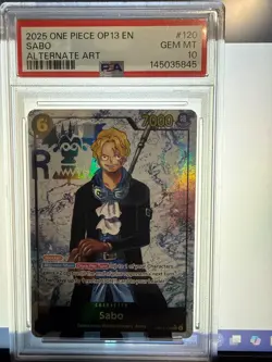 2025 ONE PIECE OP13 120 CARRYING ON HIS WILL SABO SEC ALT ART PARALLEL PSA 10 - Image 1