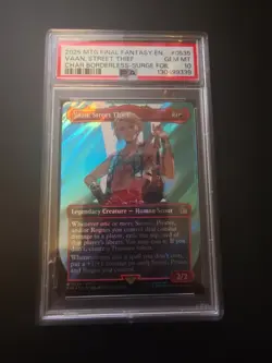2025 MTG FINAL FANTASY CHARACTER BORDERLESS-SURGE FOIL VAAN, STREET THIEF PSA 10 - Image 1