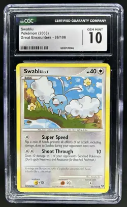 2008 Pokemon Diamond & Pearl Great Encounters Swablu #86/106 CGC 10 - Image 1