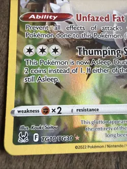 Pokemon TCG Snorlax #TG10/TG30 SWSH11: Lost Origin Ultra Rare Trainer Gallery - Image 3