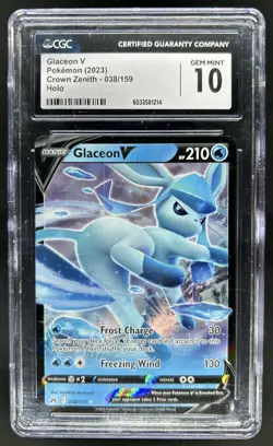 2023 Pokemon SWSH Crown Zenith Glaceon V #038/159 CGC 10 - Image 1