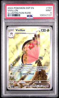 2024 POKEMON SSP EN-SURGING SPARKS ILLUSTRATION RARE #193 VIVILLON PSA 9 MINT! - Image 1