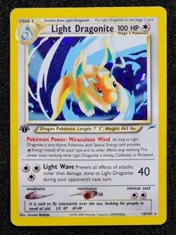 2002 Pokemon Neo Destiny Light Dragonite Holo 1st Edition 14/105 See Pictures - Image 1