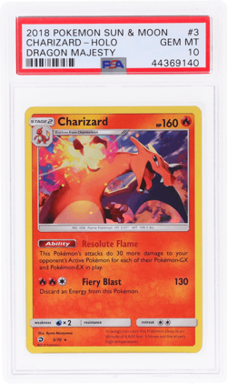 2018 Pokemon Sun and Moon Dragon Majesty Charizard Holo #3 PSA 10 - Image 1