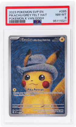 2023 Pokemon Promo Pikachu With Grey Felt Hat Pokemon X Van Gogh #085 PSA 8 - Image 1