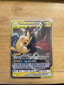 Pokemon TCG Holo Foil Pikachu & Zekrom GX Ultra Rare Card 33/181 Tag Team - Image 1