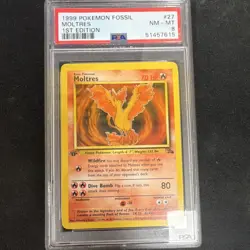 Pokemon Non-holo Moltres Fossil 1st Edition Rare 27/62 PSA 8 1999 English - Image 1