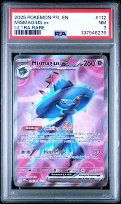 2025 POKEMON PFL EN-PHANTASMAL FLAMES ULTRA RARE #112 MISMAGIUS EX PSA 7 - Image 1