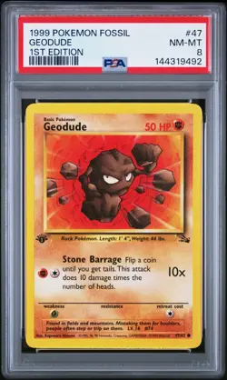 PSA 8 1st Edition Geodude Pokemon Fossil 1999 Common #47 Near Mint - Image 1