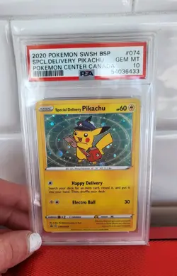 POKEMON CENTER SPECIAL DELIVERY PIKACHU 2020 SWSH BSP #074 HOLO PSA 10 🔥SWIRL! - Image 1