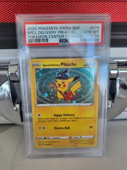 POKEMON CENTER SPECIAL DELIVERY PIKACHU 2020 SWSH BSP #074 HOLO PSA 10 🔥SWIRL! - Image 3