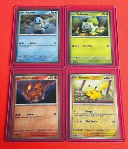 Pokemon 151 Promo Bulbasaur Starter Charmander Squirtle + Holo Pikachu 🔥4 Cards 820650853210 - Image 1