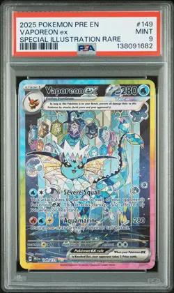 2025 POKEMON PRE EN-PRISMATIC EVOLUTIONS #149 VAPOREON EX PSA 9 - Image 1