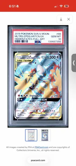 2019 POKEMON SUN & MOON #66 FULL ART/MOLTRES & ZAPDOS & ARTICUNO GX PSA 10 - Image 1