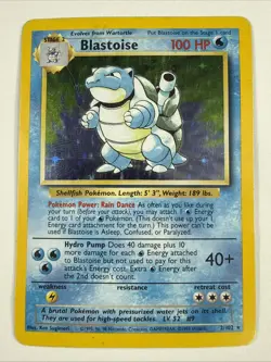 Pokemon Blastoise Base Set Holo Rare 100 HP 2/102 English 1999 Wizards Card - Image 1