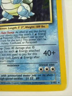 Pokemon Blastoise Base Set Holo Rare 100 HP 2/102 English 1999 Wizards Card - Image 5