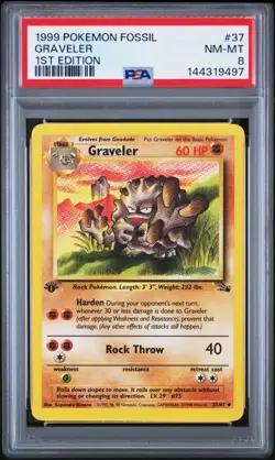 PSA 8 1st Edition Graveler Pokemon Fossil 1999 Uncommon #37 Near Mint - Image 1