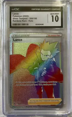 CGC 10 GEM MINT Pokemon Lance 206/195 Silver Tempest Rainbow Secret Rare psa - Image 1