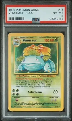 1999 POKEMON BASE SET UNLIMITED #15 VENUSAUR-HOLO PSA 8 - Image 1