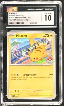 Pikachu 190 World Championships Black Star Promos Pokemon CGC 10 Gem Mint - Image 1