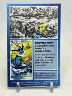 Vaporeon Prismatic Evolutions Mini Tin, Art card, and Coin Only - Image 4