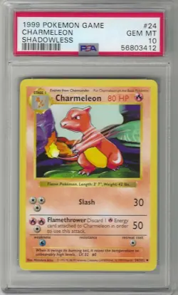 PSA 10 GEM MINT 1999 Pokemon Base Set Shadowless Charmeleon 24/102 Uncommon Card - Image 1
