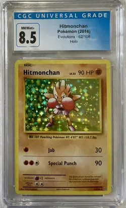 Hitmonchan Holo 62/108 XY Evolutions NM/Mint+ CGC 8.5 Graded Pokemon Card 2016 - Image 1