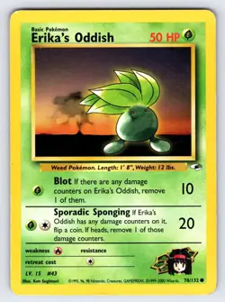 Erika's Oddish 78/132 Gym Heroes Pokemon Card Vintage WOTC Nintendo Common - Mp - Image 1