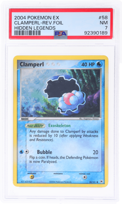 2004 Pokemon Ex Hidden Legends Clamperl Reverse Holo #58 PSA 7 - Image 1