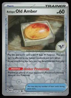 ANTIQUE OLD AMBER 154/165 COMMON 151 POKEMON REVERSE HOLO NM/M - Image 1