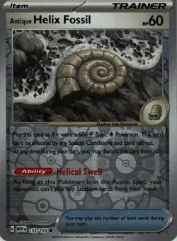 Antique Helix Fossil 153/165 Common 151 Pokemon Reverse Holo Lightly Played - Image 1