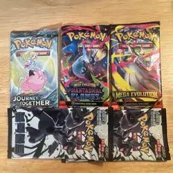 Pokemon Booster Packs 5 Lot - Phantasmal, Journey, Mega Evolution, Korean Bolt - Image 1