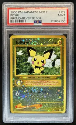 2000 Pokemon Japanese Neo 2 Promo Pichu Reverse Holo Foil #172 PSA 9 - Image 1