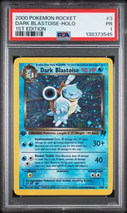 SWIRL 1ST EDITION PSA 1 2000 Team Rocket Dark Blastoise 3/82 Holo Foil Pokemon - Image 1
