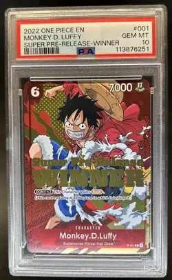 2022 One Piece Super Pre-Release Winner D. Luffy Promos #P-001 PSA 10 GEM MINT - Image 1
