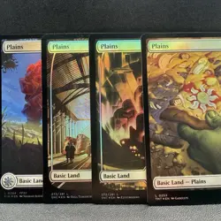 Lot of 4 MTG Full Art Foil Plains Basic Lands TMT Pizza FIN SNC White Commander - Image 1