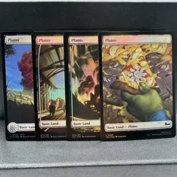 Lot of 4 MTG Full Art Foil Plains Basic Lands TMT Pizza FIN SNC White Commander - Image 2