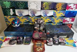 MASSIVE Lot Of Pokemon ETBs, UPCs, Tin, Pokeballs, Guides And More! Sold Empty - Image 1