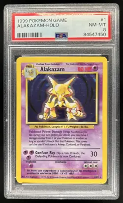 1999 Pokemon Unlimited Alakazam Rare Holo #1/102 PSA 8 - Image 1