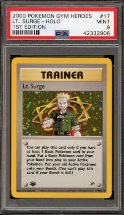 Pokemon Lt. Surge's Gym Heroes 1st Edition Holo Rare #17 PSA 9 Mint - Image 1