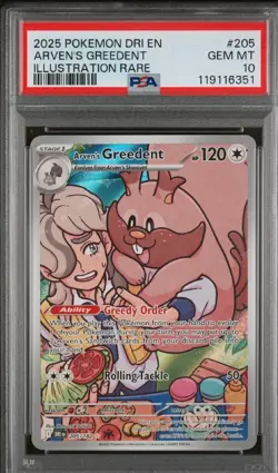 2025 POKEMON DRI EN-DESTINED RIVALS ILLUSTRATION RARE ARVEN'S GREEDENT PSA 10 - Image 1
