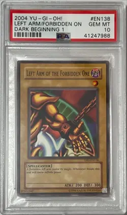 Yu-Gi-Oh! PSA 10 GEM-MT 'Left Arm of The Forbidden One' DB1-EN138 - Image 1
