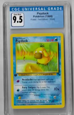 CGC 9.5 GEM MINT Psyduck 1999 Fossil - 1st Edition 53/62 Pokemon Card - Image 1