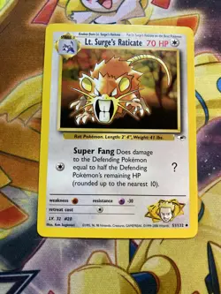 Lt. Surge's Raticate 51/132 Uncommon Gym Heroes Pokemon Card NM - Image 1