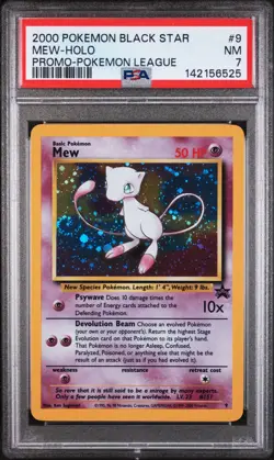 2000 POKEMON PROMO BLACK STAR POKEMON LEAGUE #9 MEW-HOLO PSA 7 - Image 1