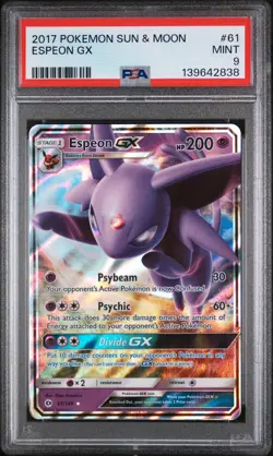 2017 POKEMON SUN & MOON #61 ESPEON GX PSA 9 - Image 1