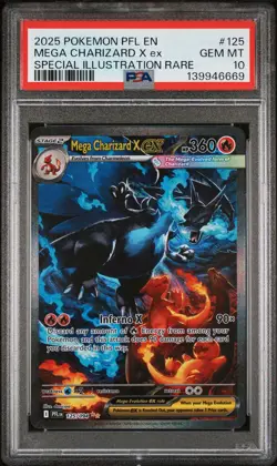 2025 POKEMON PFL EN-SPECIAL ILLUSTRATION RARE #125 MEGA CHARIZARD X EX PSA 10 - Image 1