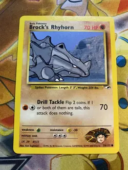 Brock's Rhyhorn 70/132 Pokemon Card Gym Heroes Set Unlimited 2000 WOTC - NM - Image 1