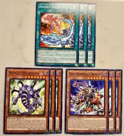 Yugioh! 3x Hollowrokket Dragon + Rokket Detonator + Double Interlock BPRO 1st Ed - Image 1