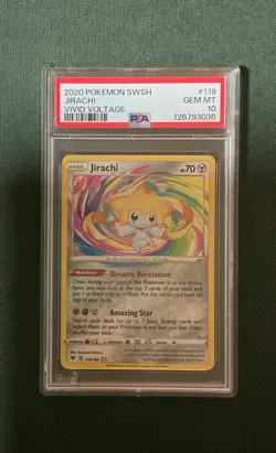 2021 Pokemon Vivid Voltage 119/185 Jirachi Amazing Rare Holo PSA 10 - Image 1